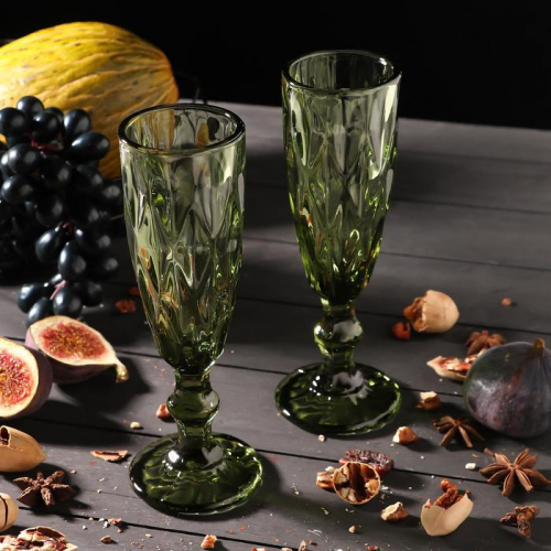 Набор бокалов стеклянных для шампанского Magistro «Круиз», 160 мл, 7×20 см, 2 шт, цвет зелёный
