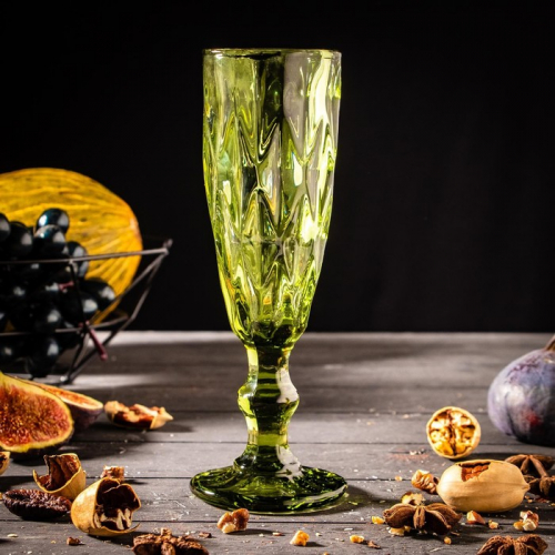 Бокал стеклянный для шампанского Magistro «Круиз», 160 мл, 7×20 см, цвет зелёный
