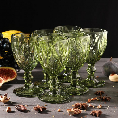 Набор бокалов стеклянных Magistro «Круиз», 250 мл, 8×15,3 см, 6 шт, цвет зелёный