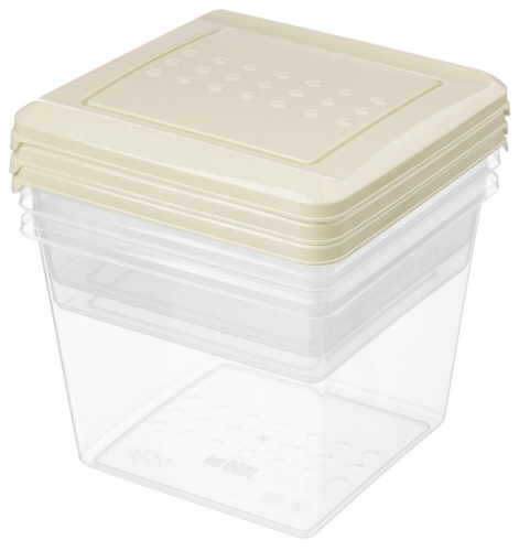 Комплект контейнеров для продуктов «Asti» квадратных, 0,5л+0,5л+1л, светло-бежевый