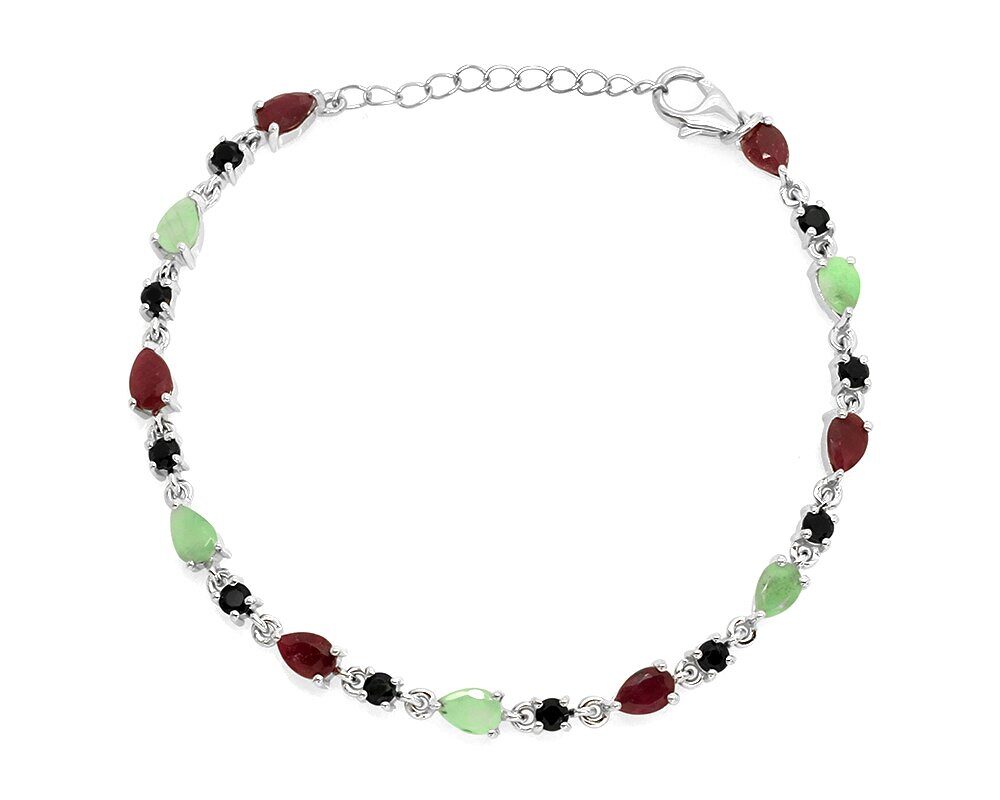 Браслет из серебра изумруд берилл, рубин корунд, сапфир корунд, Орхис