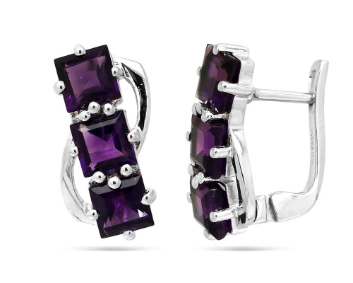 Серьги из серебра аметист, Трио