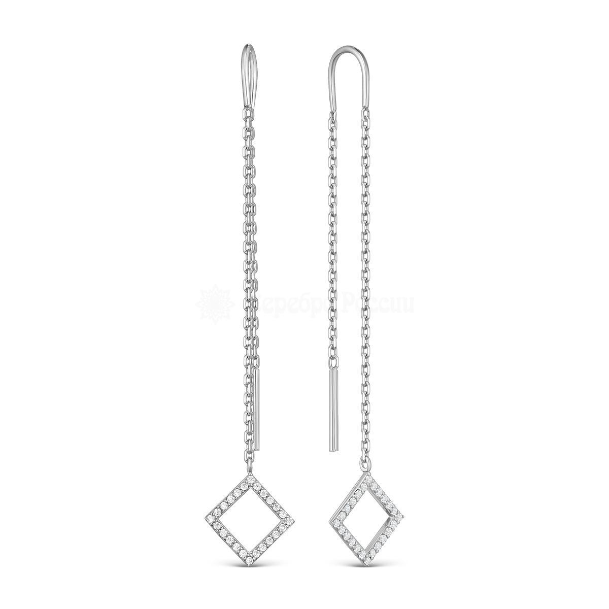 Серьги-продёвки из серебра с фианитами родированные 925 пробы 12-1375р