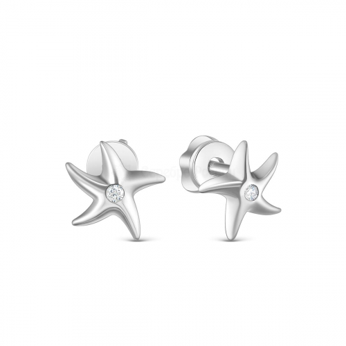 Серьги-пусеты из серебра с фианитами родированные - Морские звёзды