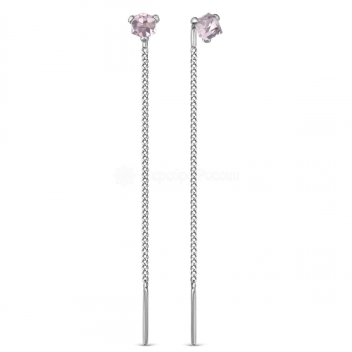 Серьги-продёвки из серебра с кристаллами премиум Австрия цв.светло-розовый родированные