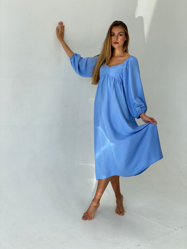 6620 Платье-миди с пышными рукавами голубое