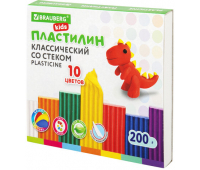 Пластилин классический BRAUBERG KIDS, 10 цветов, 200 г, со стеком, 106504