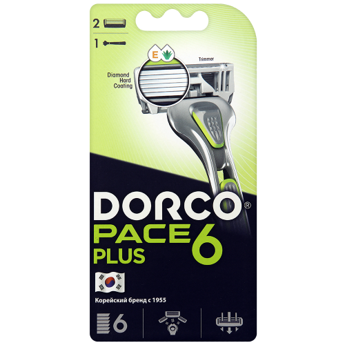 Станок для бритья DORCO PACE-6 PLUS (+ 2 кассеты), система с 6 лезвиями и лезвием-триммером, SXA5002