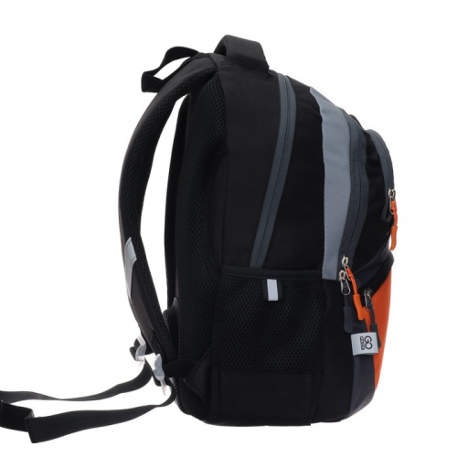 Рюкзак школьный GoPack Education Color block, 39 х 29,5 х 12 см, эргономичная спинка, чёрный, серый