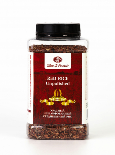 Красный нешлифованный среднезерный рис «RED RICE Unpolished», Россия / 800 г / пл. уп. / Marc Ji Products™