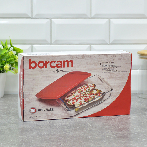 Форма жаропрочная 1320мл прямоугольная с пластиковой крышкой Borcam MIDI арт.59864 PLS