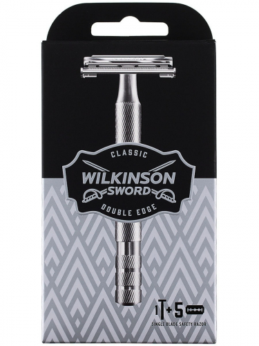 Станок для бритья Классический Т-образный Wilkinson Sword/ Schick Classic Double Edge Premium(+ 5 двусторонних лезвия, Pillar Box)