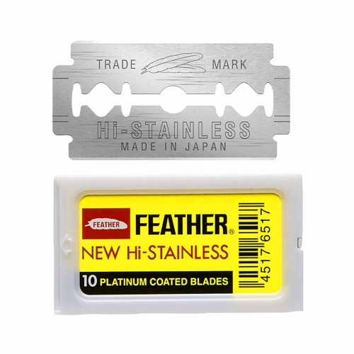 Лезвия для бритья классические двусторонние Feather Platinum New Hi-Stainless 10шт. (1X10шт. =10 лезвий) (Pillar Box.)