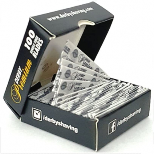 Лезвия для бритья односторонние для шаветок Derby Premium 100шт. в картонном блоке