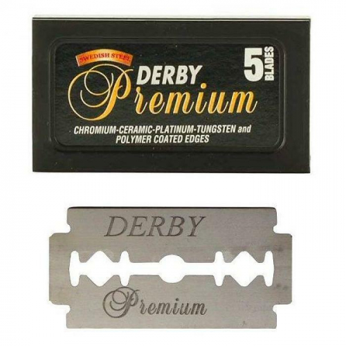 Лезвия для бритья классические двусторонние Derby Premium 5шт. (20X5шт. =100 лезвий) в картонном блоке (Pillar Box.)