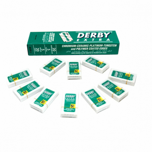 Лезвия для бритья классические двусторонние Derby Extra 5шт. (20X5шт. =100 лезвий) в картонном блоке (Pillar Box.)