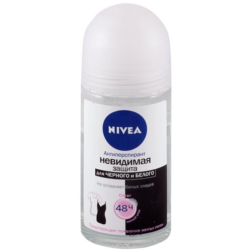 Дезодорант шариковый NIVEA Антиперспирант Чёрное и Белое невидимый Clear женский, 50 мл (82240)