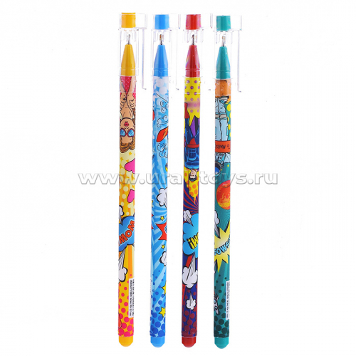 Ручка шариковая POP ART, синяя, чернила на масляной основе, пулевидный пиш. узел 0.7 мм, цветной пластиковый корпус, 4 дизайна, сменный стержень 130 мм, туба