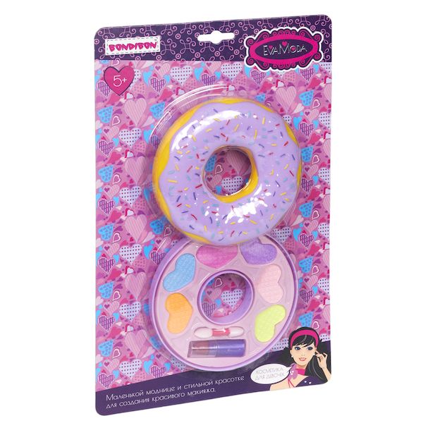 Набор детской декор. косметики Bondibon Eva Moda, CRD 19,5х33,5х3,2 см; косметичка-пончик, тени для век 6 оттенков (4,2г), помада (1г), аппликатор 1 шт.,арт. 70635D2.