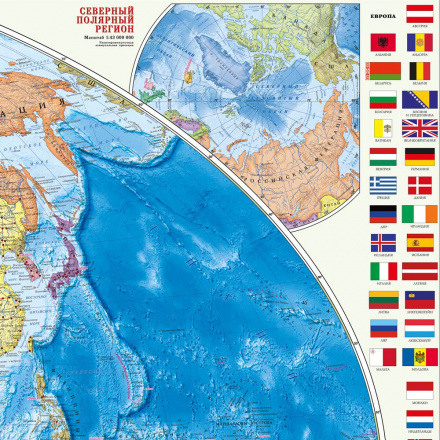 Карта настенная в тубусе. Мир Политический с флагами. М1:24 млн. 124х80 см. ЛАМ ГЕОДОМ