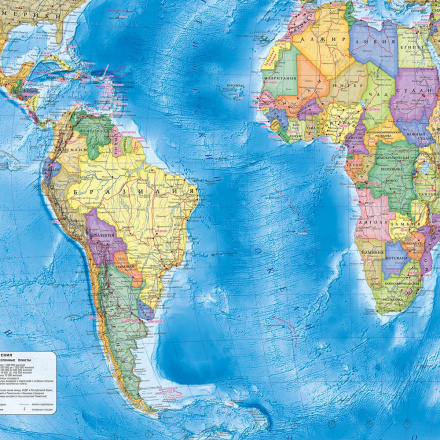 Карта настенная в тубусе. Мир Политический. М1:25 млн. 124х80 см. ЛАМ ГЕОДОМ