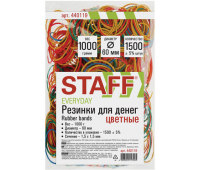 Резинки банковские универсальные диаметром 60 мм, STAFF 1000 г, цветные, натуральный каучук, 440119