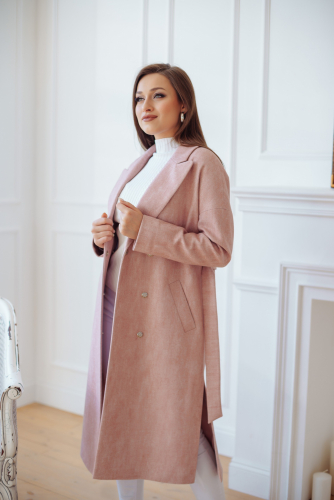 Пальто женское демисезонное 21820 (розовый рубчик)