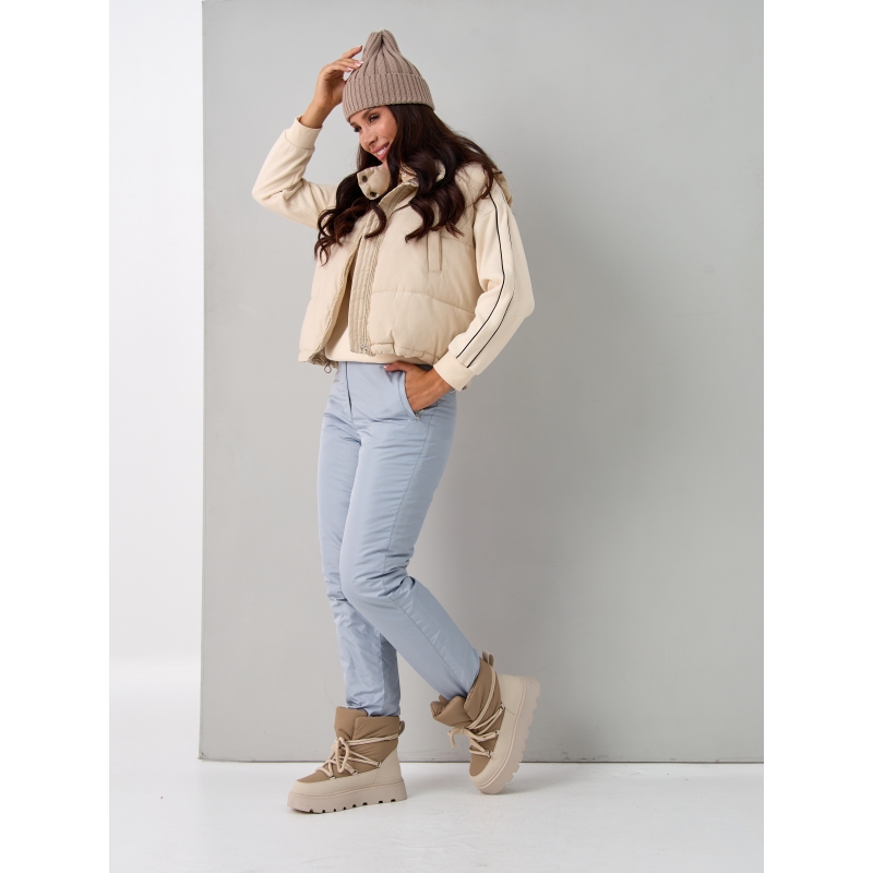 Утепленные женские брюки с высокой спинкой арт 115, цвет- светло серый