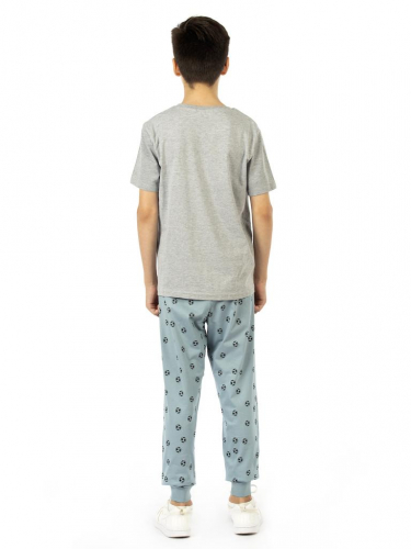 496656 Комплект детский (футболка/брюки) Серый меланж, Тёмно-бирюзовый