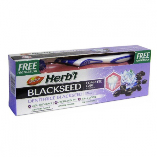 Herb'l BLACK SEED Dabur (Дабур Хербл Блэк Сид с экстрактом семян черного тмина (зубная щетка в подарок)), 150 г.