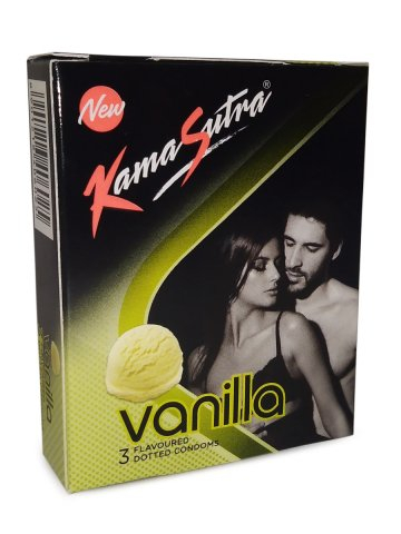 Презервативы Vanilla Flavoured Dotted Condoms KamaSutra (Пупырчатые презервативы со вкусом ванили КамаСутра) 3шт