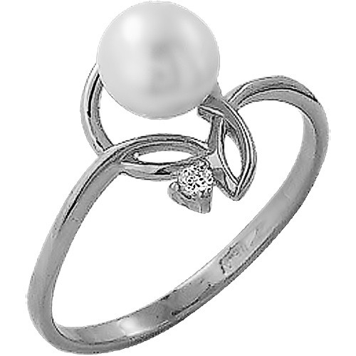 Серебряное кольцо с жемчугом и фианитом