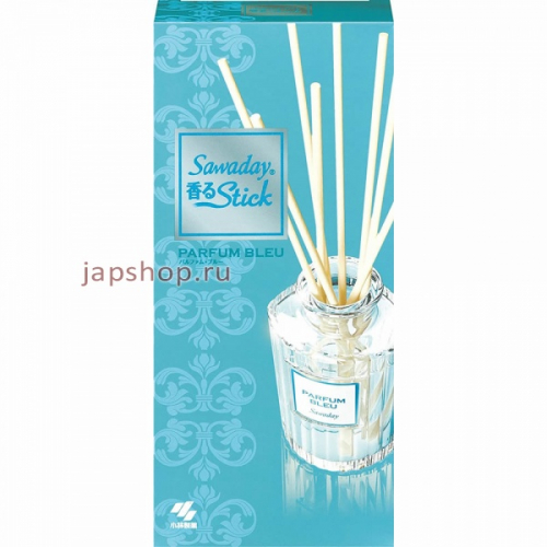 Sawaday Stick Parfum Blue Натуральный аромадиффузор для дома, со свежим морским ароматом и древесно-мускусными нотками, 8 палочек, стеклянный флакон, 70 мл (4987072040102)