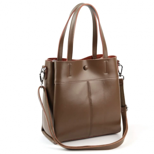 Женская кожаная сумка шоппер 3391-220 Хаки