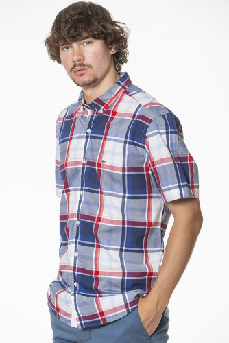 Хлопковая рубашка в красно-синюю клетку Slim Fit - Lacoste