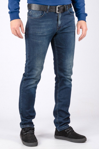 Синие потертые джинсы с оригинальным символом на заднем кармане - Hugo Boss