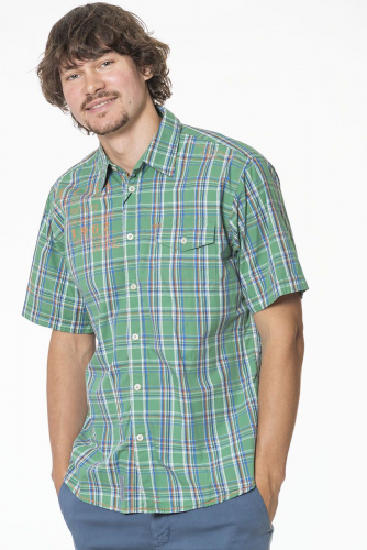 Зелёная рубашка с накладным карманом и принтом на груди - Tom Tailor