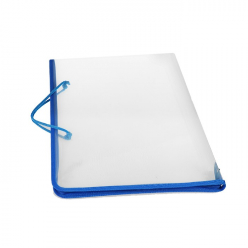 Папка для чертежей и рисунков А3, с ручками пластиковая, молния сверху, жёсткое дно, 460 х 325 х 50 мм, «Офис», ПМ-А3-36, прозрачная, синяя
