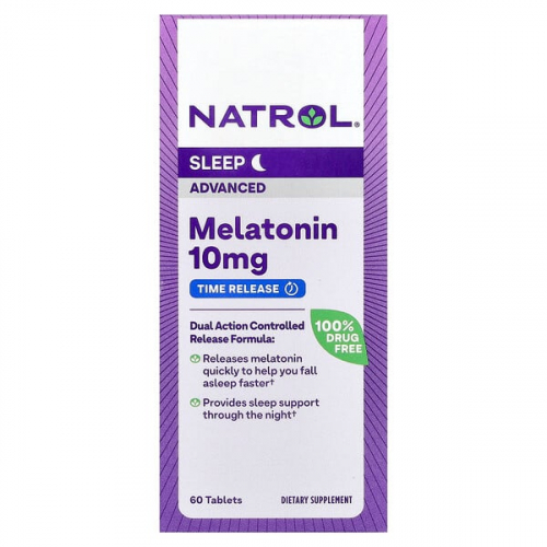 Natrol, Мелатонин, улучшенный сон, медленное высвобождение, 10 мг, таблетки 