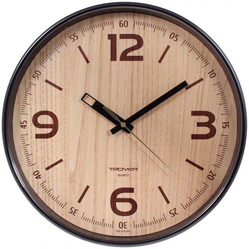 Часы настенные Troyka 77774731 ход плавный, круглые,коричневая рамка 290841