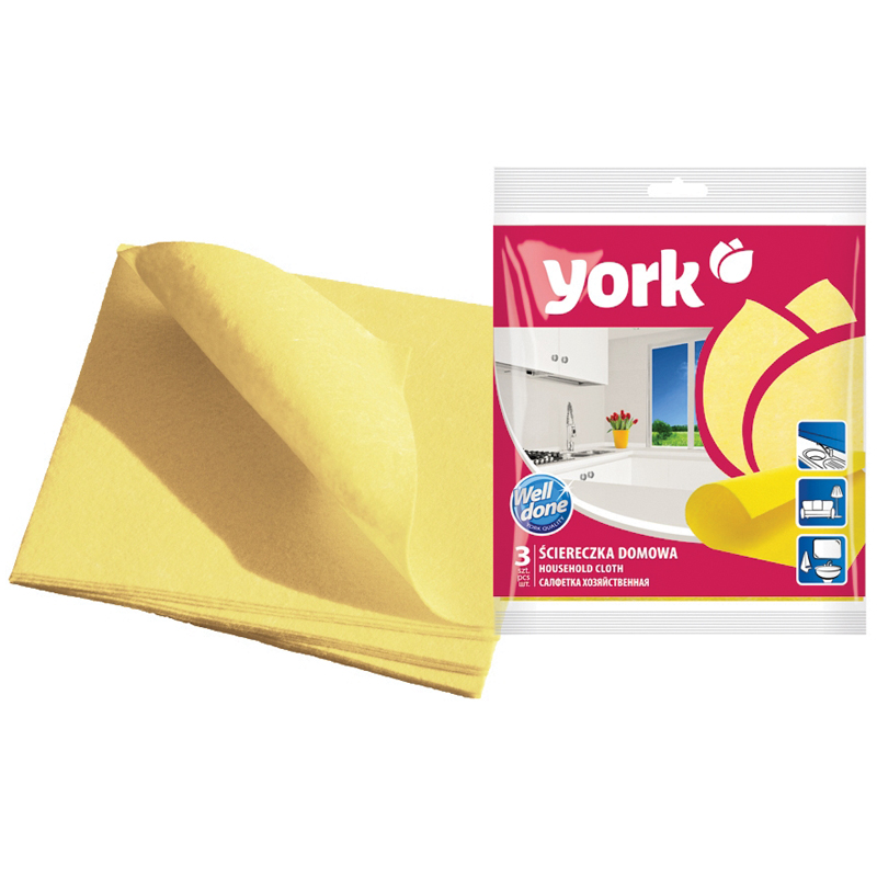 Салфетка для уборки York 020010, вискоза, полиэстер, 35*35см, 3шт., европодвес 250547