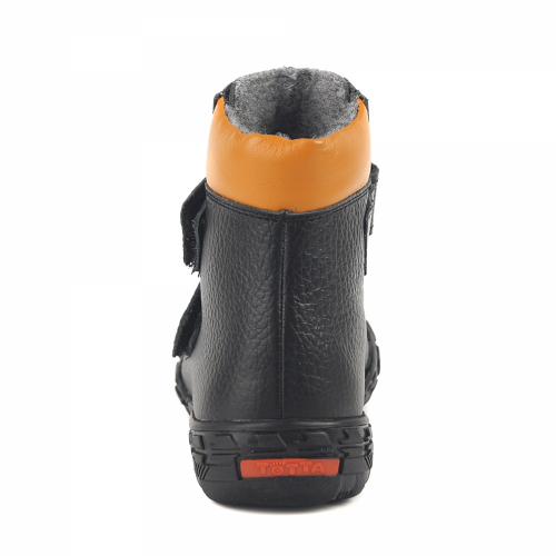 338-БП-07 (черный/оранжевый) Ботинки ТОТТА оптом, нат. кожа, байка, размеры 26-30