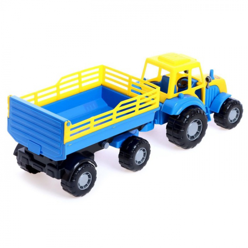 Трактор с прицепом №2, цвет синий, (в сеточке)