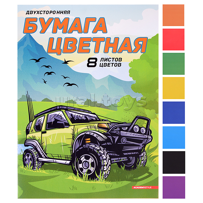 Бумага цветная 8 цв. 8л. А4 двухстор для творчества
