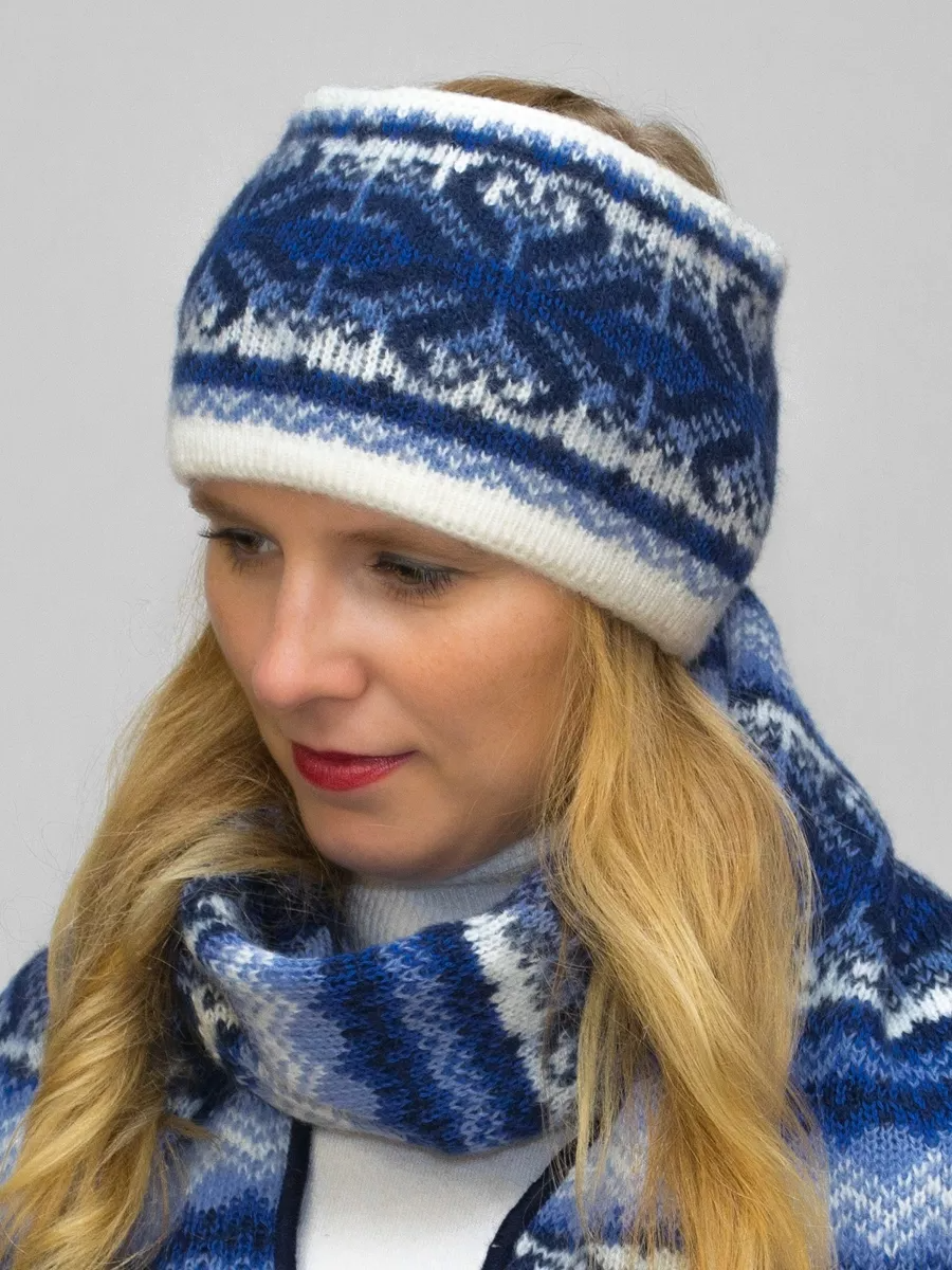 Комплект зимний женский повязка+шарф Солита (Цвет синий), размер 56-58, шерсть 50%, мохер 30%