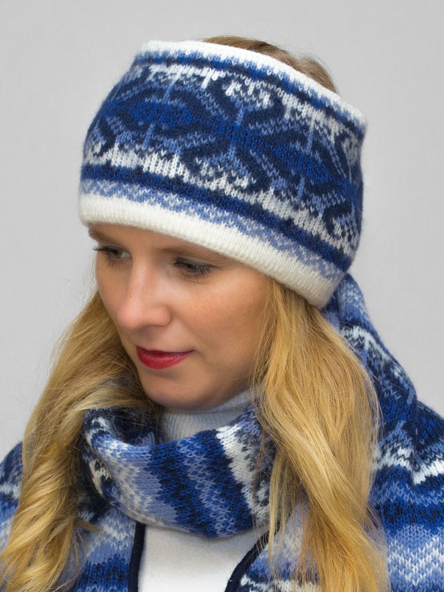 Комплект зимний женский повязка+шарф Солита (Цвет синий), размер 56-58, шерсть 50%, мохер 30%