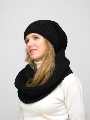 Комплект зимний женский шапка+снуд Матильда (Цвет черный), размер 56-58, шерсть 50%