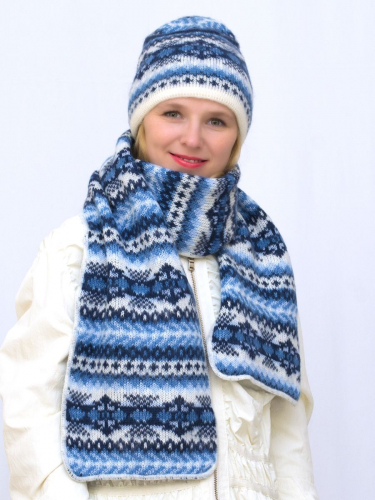 Комплект зимний женский шапка+шарф Адилин (Цвет синий), размер 54-56, шерсть 50% , мохер 30%