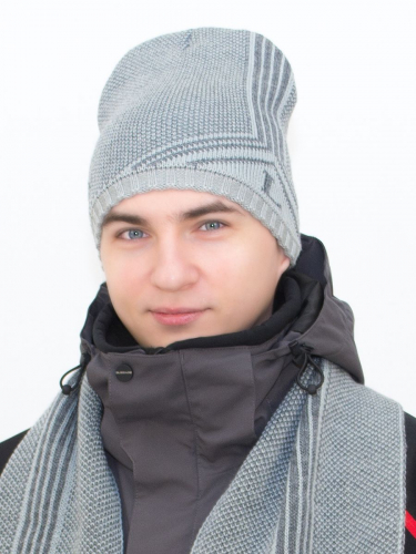 Комплект зимний мужской шапка+шарф Лекс (Цвет светло-серый), размер 54-56