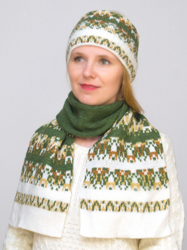 Комплект зимний женский повязка+шарф Узоры (Цвет салатовый), размер 56-58, шерсть 70%